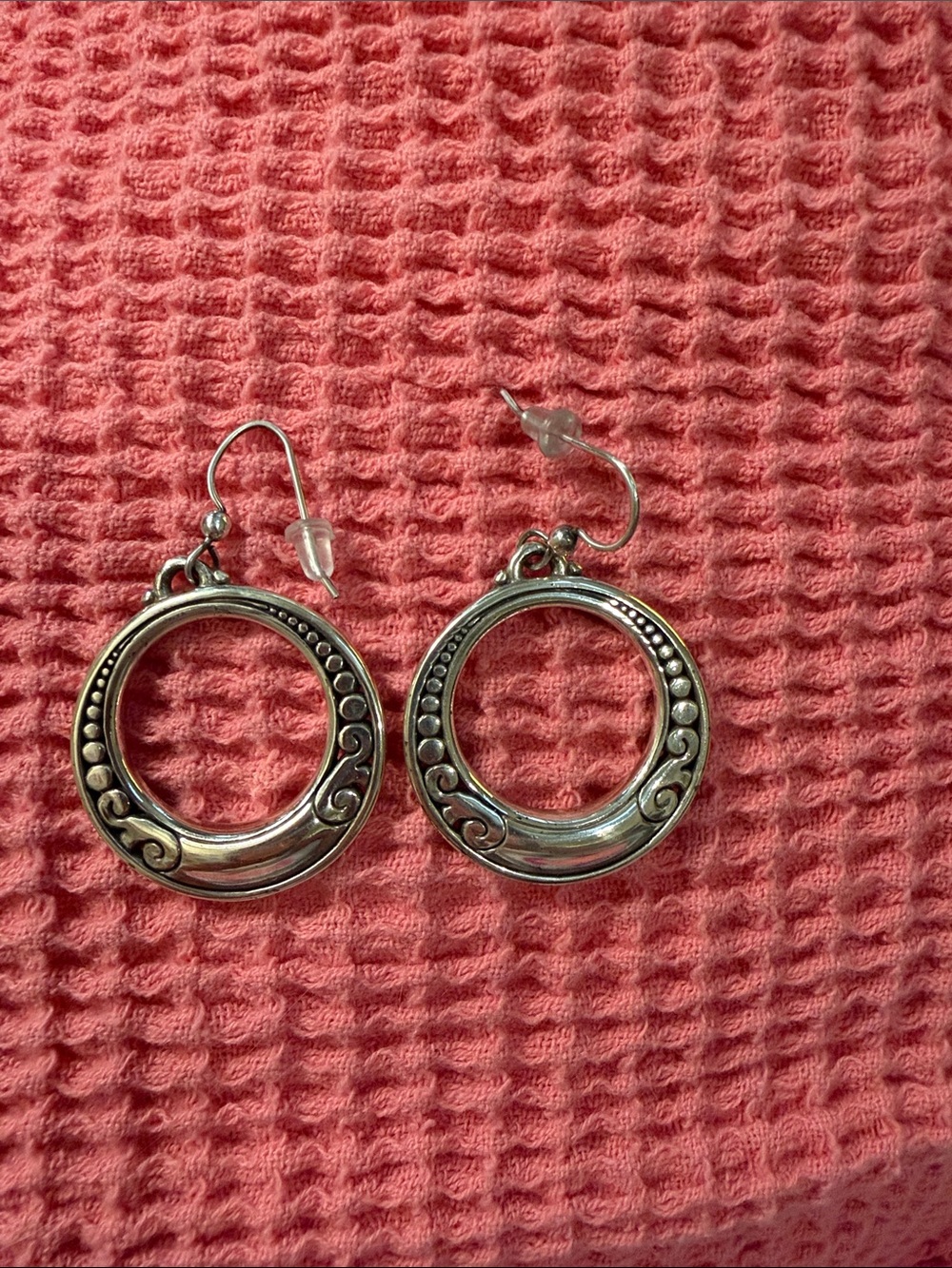 Brighton Silver-Tone Scrollwork Open Circle Drop Earrings
